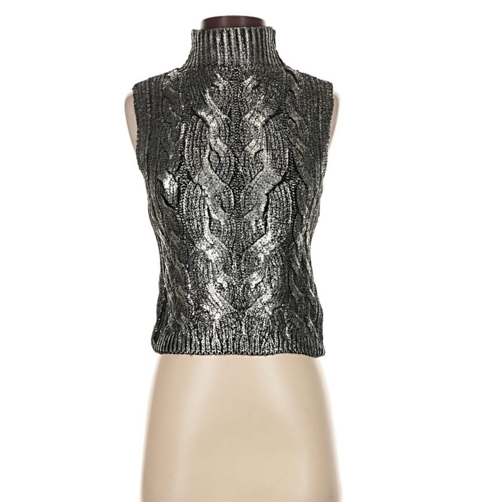 Pilcro Black mock-neck Sleeveless Sweater with Silver Foil